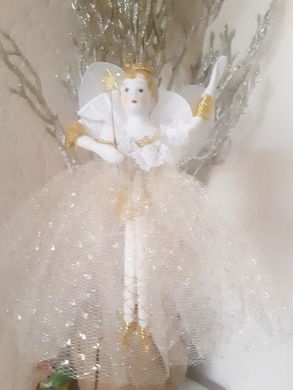 Vintage Angel Ballerina Gold Fairy Christmas Ornament Doll